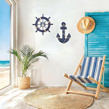 2 Pack 11" Nautical Beach Wooden Ship Wheel and 13" Wooden Anchor with Rope Nautical Boat Steering Wheel Rudder Anchor Wall Art Decor Door Hanging Ornament Beach Theme Home Decoration(Blue)