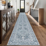 Vintage Extra Long Runners for Hallways 2.6x18ft Washable Blue White