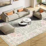 Vhong Washable Area Rugs Boho Vintage Modern Neutral Large Carpet Green and Pink High Traffic Rugs 5×7 for Dinning Room Living Room Bedroom Farmhouse Non Slip