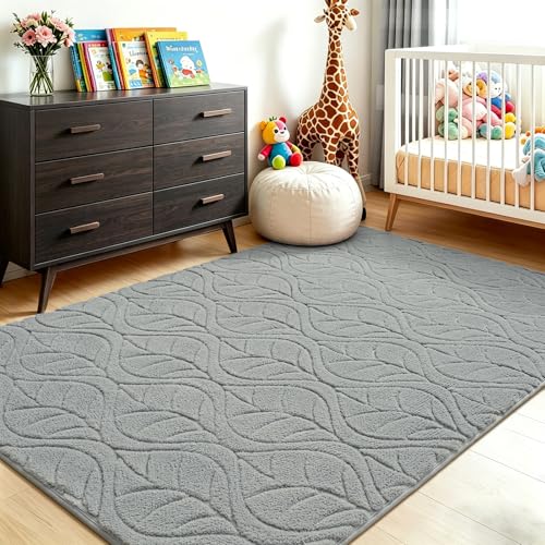 3x5 Grey Fluffy Soft Shag Area Rug for Bedroom