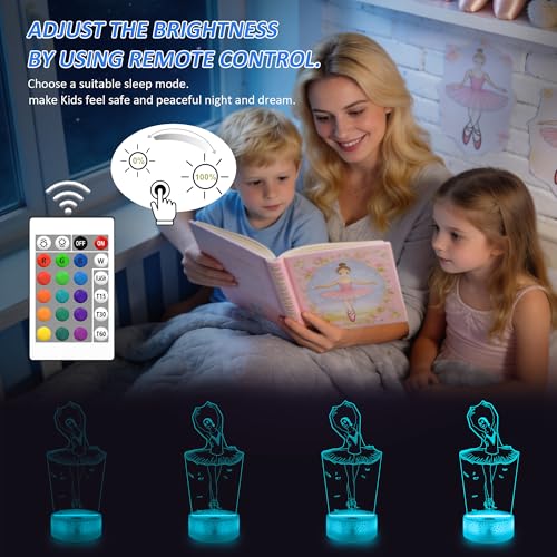 FULLOSUN Ballet Dancing Gifts, 3D Illusion Lamp Night Light with Remote Control 16 Colors Changing Gifts for Mom and Girls, Birthday Gift, Wedding Grandmother Graduation Gifts