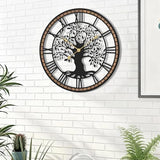 Micasso Wall Clocks Battery Operated: 21Inch Farmhouse Tree of Life Metal with Wood Frame - Rustic Roman Numerals Clock for Bedroom/Home Office/Living Room - Home Decor for Trendy Fashionistas