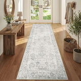 2'6" x 8' Grey Vintage Runner Rug for Hallways Kitchen