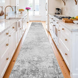 Abstract Washable 2x10 Runner Rug: Non Slip Rugs for Kitchen Neutral Grey