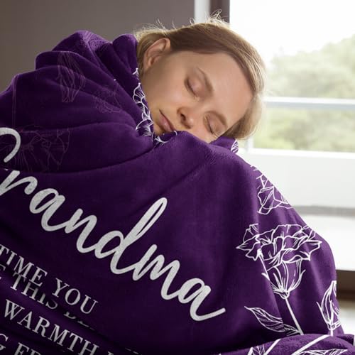 Grandma Gifts, Birthday Gifts for Grandma from Grandkids, to My Grandmother Soft Throw Blanket for Christmas Mothers Day 50" x 60", Purple