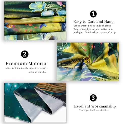 Maccyafst Blacklight Mushroom Tapestry UV Reactive Misty Forest Landscape Tapestry Fantasy Fairy Wonderland Butterflies Wall Hanging Waterfall Jungle Plants Backdrop for Bedroom