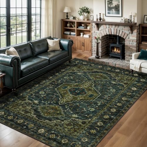 Tangsoo Green 6x9 Washable Area Rugs for Living Room, Non Slip Large Rug
