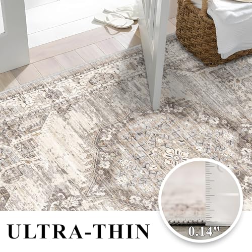Washable Area Rugs 3x5 Entryway: Soft Low Pile Mat Machine Washable Indoor Doormat Lightweight Entry Rug Anti Slip Backing Rugs for Living Room Bedroom Kitchen Bathroom 3'x5' Beige