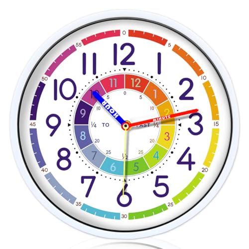 Kid's Wall Clock 12 Inch Silent Wall Clock for Kids Learning Time, Silent Non-Ticking Quartz Decorative Wall Clock for Teacher's Classrooms Or Children's Bedrooms