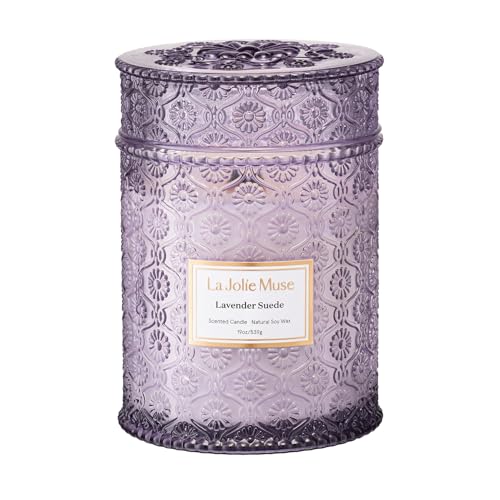 LA JOLIE MUSE Lavender Suede Scented Candles For Home,19 oz Natural Soy Wax