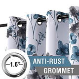 H.VERSAILTEX 100% Blackout Curtains 84 inch Length 2 Panels Set Cattleya Floral Printed Drapes Leah Floral Thermal Curtains for Bedroom with Black Liner Sound Proof Curtains, Grey and Blue