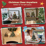 iLAND Mini Christmas Tree Tabletop Small Christmas Tree 12 inch Cute Xmas Table Decoration for Office Desk Shelf Dorm Party Tiny Table Top Décor Miniature 1/6 Scale Elf Accessories Shining Xmas Gift
