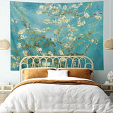 IcosaMro V. Gogh Tapestry Wall Hanging Almond Blossoms Nature Floral Wall Art [Double-Folded Hems] Rustic Wall Home Decor for Bedroom, Dorm, College, Living Room, 60x82.7 Inches, Green