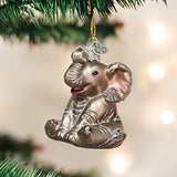 Old World Christmas Little Elephant Glass Blown Ornament for Christmas Tree, Handcrafted Holiday Decoration, Wildlife Animal Collection