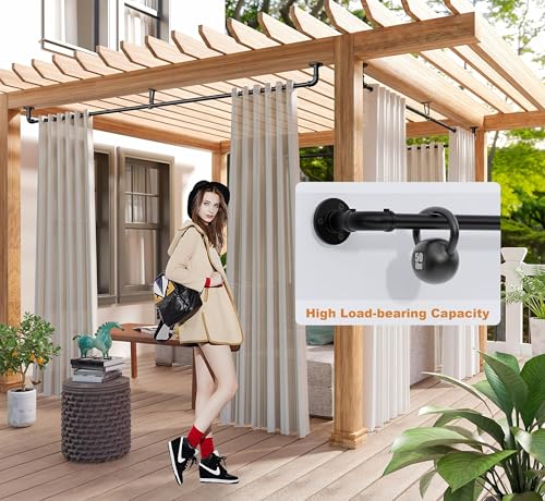 Curtain Rods for Windows 120 to 170, Heavy Duty Industrial Curtain Rods, Black Wrap Around Outdoor Curtains Rod,1 Inch Adjustable Drapery Rod 144-170"