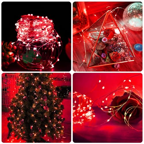 8 Pack Red Fairy Lights Battery Operated, 7ft 20 LED Mini String Twinkle Lights for Valentine's Day Christmas Halloween Mason Jars Party Centerpiece Table Decorations (8, Red)