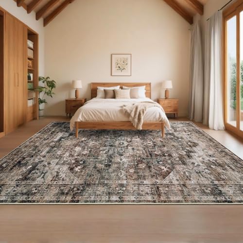 Garveehome Brown 8x10 Washable Rugs for Living Room Vintage Distressed Rug
