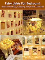 Photo Clip String Lights with Remote, 33FT 100 LED Battery Operated String Lights, Waterproof Copper Wire Starry Lights with 50 Clear Clips, Powered Fairy Lights for Teen Girl Gifts Bedroom 8 Modes