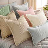 decorUhome Summer Corduroy Cream White Throw Pillow Covers 18x18 Set of 2 Decorative Soft Boho Farmhouse Couch Pillow Covers for Living Room Bed Sofa Broadside Striped Pillow Cases