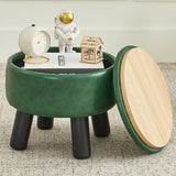 Small Foot Stool Ottoman with Storage, Faux Leather Ottoman Foot Rest for Couch, Round Footstool Ottomans for Living Room (Green)
