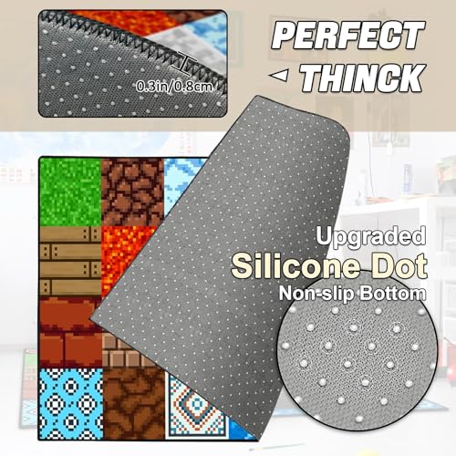 Game Rug Teen Boys Carpet with Pixel Game Element Decoration, 8 Bit Old Games Rugs for Boy’s Bedroom Living Room Playroom, Non-Slip Children Gaming Area Rugs (70" x 55")