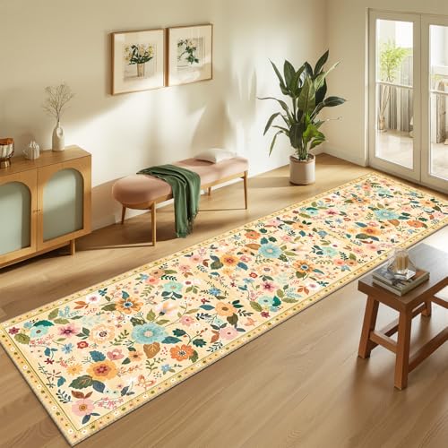 Floral Washable 2x8 Area Rugs Runner Entryway Hallway Yellow/Orange