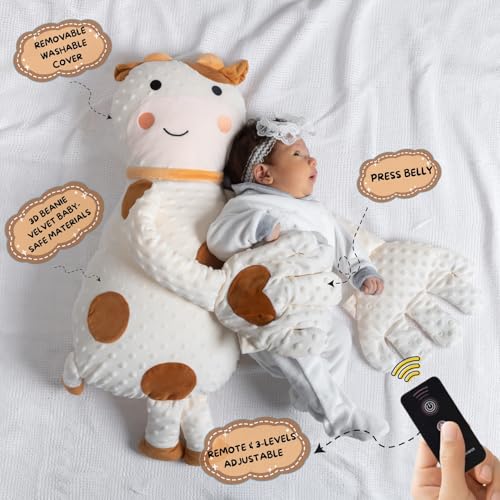 Cow Shaped Pillow – Longer Runtime with Remote and 3-Level Adjustable, Premium Soft Fabric Accent Cushion for Couch, Sofa, Bed & Living Room Décor