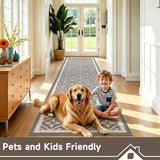 Hallway Runner Rug 2x10 ft,Washable Indoor Brown Entryway Carpet with Non Slip Rubber Backing,Low Pile Heavy Duty Kitchen Floor Mat for Entrance & High Traffic Areas