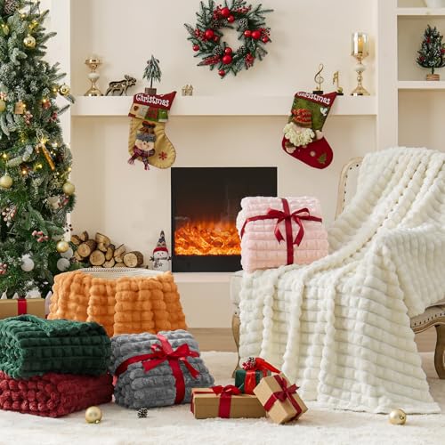BEDELITE Brown Throw Blanket for Couch and Bed- Super Soft and Warm 3D Checkered Fluffy Fuzzy Fleece Blanket, Luxurious Plush Cozy Blanket for Room Decor Spring, 50x60 inches