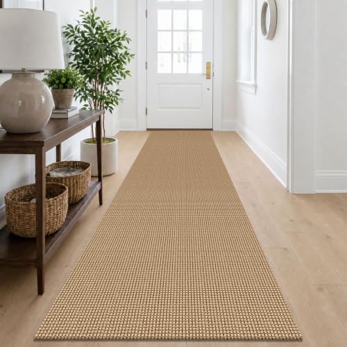 Washable Runner Rug 2.6x10 Non Slip Rubber Backed Long Hallway Runner Entryway Runner Indoor, Kitchen Rugs Woven Cotton Floor Carpet for Hall Entrance, Orange/Tan/Brown