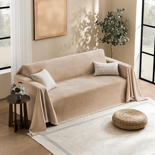 Couch Cover for Dogs Sectional Sofa Covers Washable for 2 Cushion Couch, Chenille Couch Cover Blanket, Sectional Sofa Slipcovers, Multi-Use Furniture Protector for Kids, Pets, 71" X118", Sand