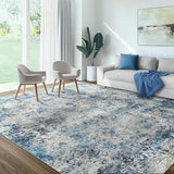 Washable Area Rug for Living Room: 9x12 Modern Abstract Neutral Soft Rug for Bedroom Dining Room No Slip Low Pile Carpet for Nursery Home Office - Grey/Blue