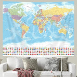 World Map Tapestry Wall Hanging, Map of The World with National Educational Walls Tapestries Room Decor, Boys Girls Kids Map Wall Tapestry for Bedroom Living Room Office Classroom (60X40")