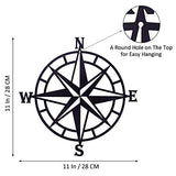 11 Inches Metal Decorative Nautical Compass Wall Decor, Living Room Bedroom Office Porch Garden Patio Signs Wall Hanging Art Beach Theme Home Decoration (Black)