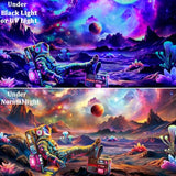 Ameyahud Blacklight Astronaut Tapestry UV Reactive Galaxy Space Tapestry Glow in The Dark Trippy Universe Planet Tapestries Neon Starry Sky Wall Hanging Decor for Home