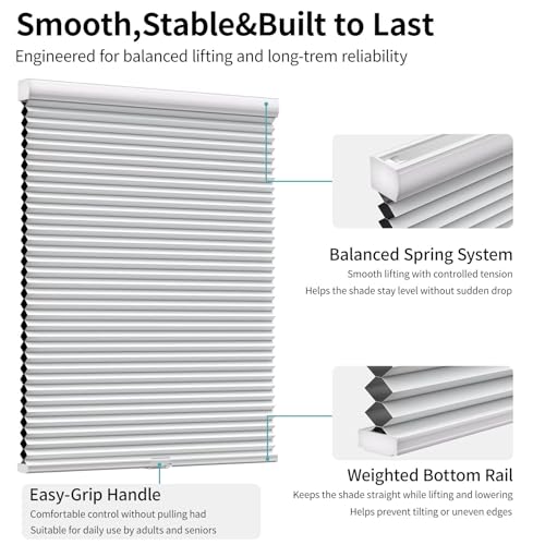 MYshade Cordless Blackout Cellular Shades for Windows, Honeycomb Window Shades with Thermal Insulation, Child & Pet Safe Room Darkening Shade, Easy Install,36" W x 72" H, White