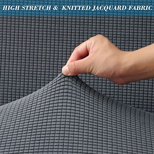 HFCNMY Stretch Armless Futon Cover with Skirt Knitted Jacquard Futon Sofa Bed Cover Machine Washable Futon Couch Cover Futon Sofa Cover Furniture Bed Protector with Elastic Bottom (Dark Gray)
