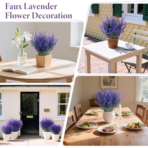RAINFLOW Artificial Lavender Flowers - 7 Pcs Artificial Flowers for Outdoors Faux Lavender Plants Uv Resistant Plastic Purple Fake Flower for Outside Indoor Porch Patio Window Planter Bouquet Decor