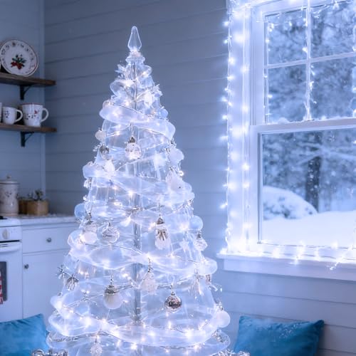 LAMPHOME White Christmas Lights Battery Operated, 34.1FT 100 LED Waterproof String Christmas Tree Lights with 8 Modes, Xmas Decorations for Indoor Outdoor Yard Wedding Home Decor