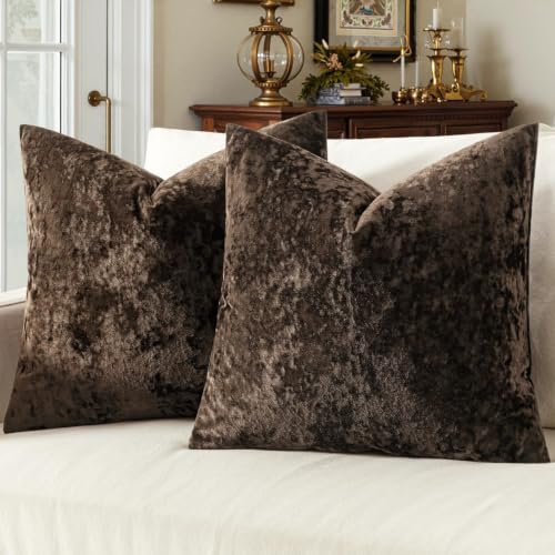 MIULEE Fall Velvet Euro Sham Throw Pillow Covers Dark Brown 24x24 Set of 2