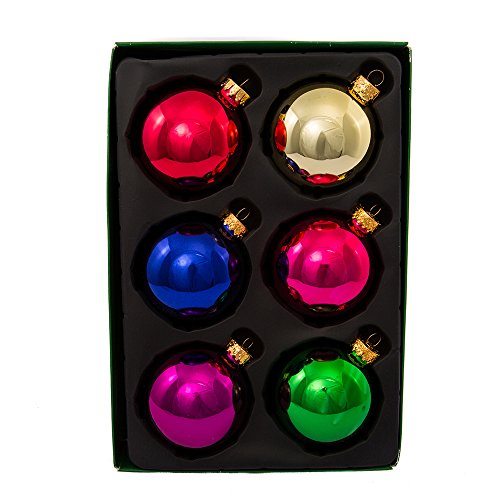 Kurt Adler 65mm Shiny Multicolored Glass Ball Ornaments, 6-Piece Box Set, GG0123