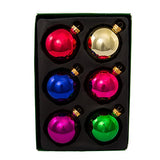 Kurt Adler 65mm Shiny Multicolored Glass Ball Ornaments, 6-Piece Box Set, GG0123