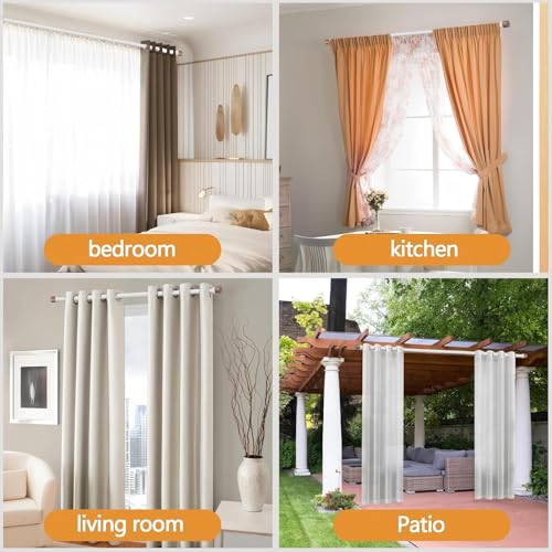 White Curtain Rods for Windows 48 to 84 Inches(4-7ft),1 inch Adjustable Window Curtain Rods with Imitation Wood Grain Finials,Heavy Duty Decorative Drapery Rod for Bedroom,Kitchen and Patio