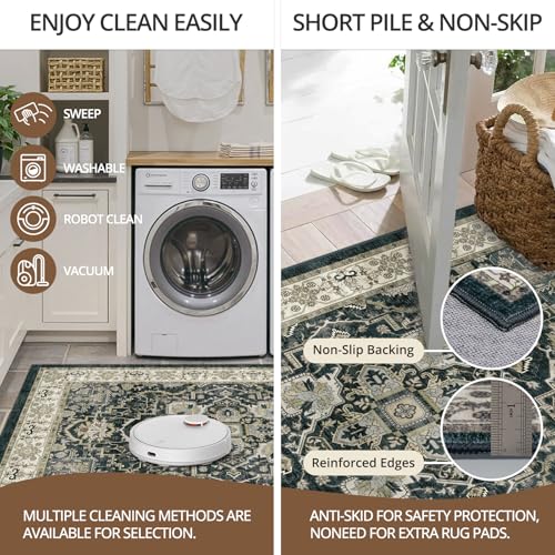 2x3 Non-Slip Washable Entryway Vintage Carpet Rug, Black