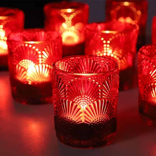 Woho Red Ginkgo Leaves Votive Candle Holders Set of 12 for Valentines Day