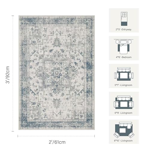 2x3 Blue Washable Entryway Rug,Small Door Mat for Bathroom Kitchen