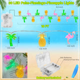 Olixmlya 30 LED [ 8 Modes & Timer ] 16Ft Summer Tropical Beach Hawaiian String Lights Tropical Flamingo Pineapple Palm Tree Fairy Lights Battery Operated for Party Beach Pool Summer Decor