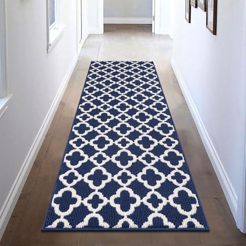 Washable Hallway Runner Rug 2x6',Non-Slip Kitchen Runner, Blue