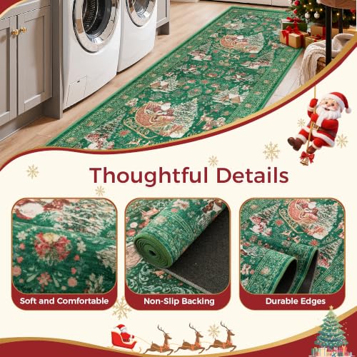 Christmas Rug 2x5 Runner Rug Non-Slip Washable Rugs for Entryway,Xmas Green