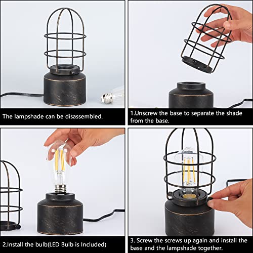 𝗦𝗺𝗮𝗹𝗹 𝗧𝗼𝘂𝗰𝗵 𝗧𝗮𝗯𝗹𝗲 𝗟𝗮𝗺𝗽 for Small Spaces - 3 Way Dimmable Industrial Bedside Lamp - Steampunk Antique Nightstand Desk for Bedroom, Living Room (Bulb Included)